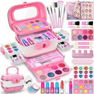 Washable Makeup Kit with Cosmetic Case (Pink) For Kids